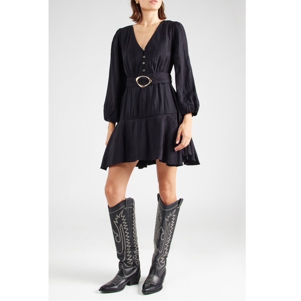 NWT Ever New Danica Crinkle Textured Long Sleeve Dress Black BELT NOT INCLUDED